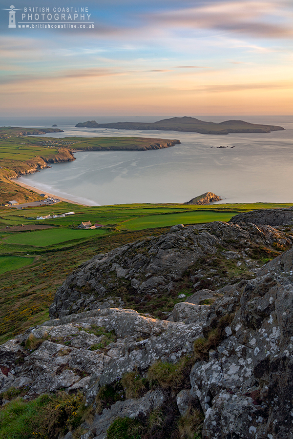 looking down from carn llidi towards ramsey island and whitesands bay